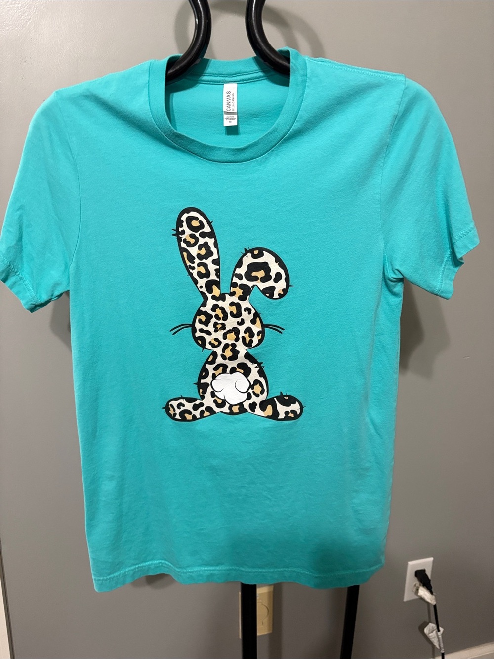 Bella Canvas Turquoise Short-Sleeve Tee with Leopard Bunny Graphic